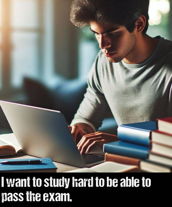 exam: I want to study hard to be able to pass the exam.