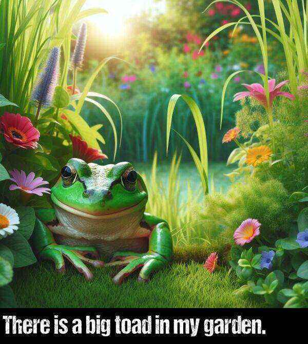 garden: There is a big toad in my garden.