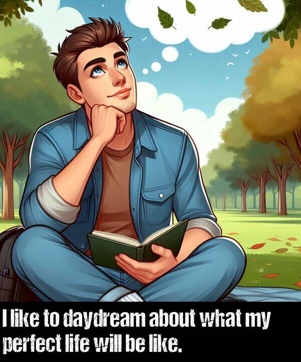 what: I like to daydream about what my perfect life will be like.