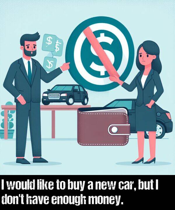 buy: I would like to buy a new car, but I don't have enough money.