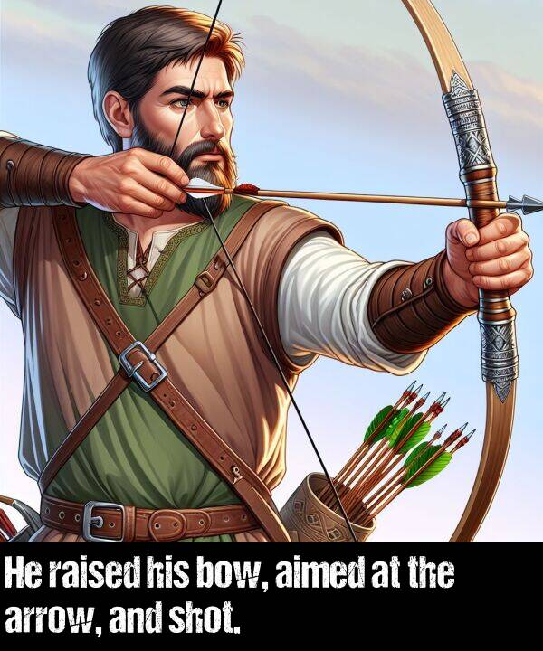 his: He raised his bow, aimed at the arrow, and shot.