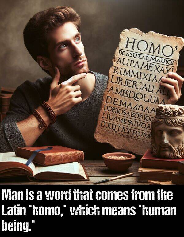 word: Man is a word that comes from the Latin "homo," which means "human being."