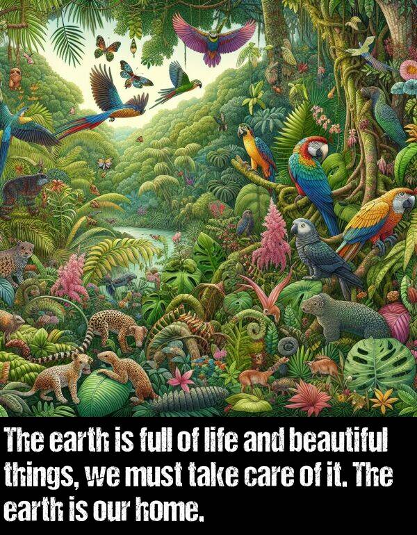 care: The earth is full of life and beautiful things, we must take care of it. The earth is our home.