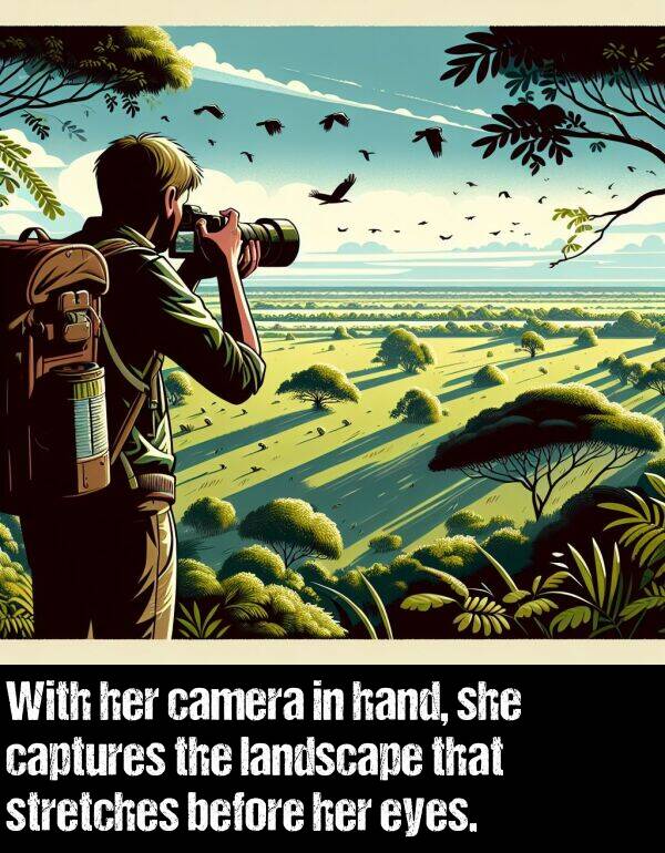 before: With her camera in hand, she captures the landscape that stretches before her eyes.