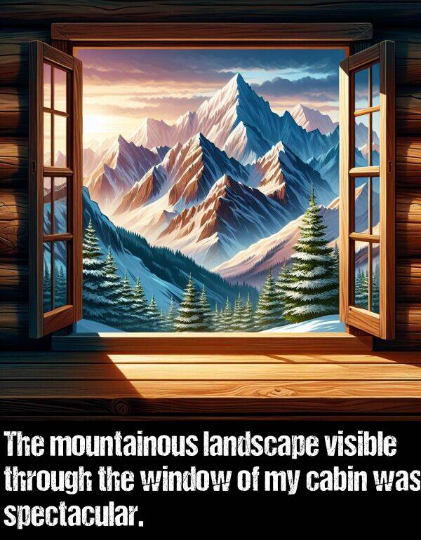 window: The mountainous landscape visible through the window of my cabin was spectacular.