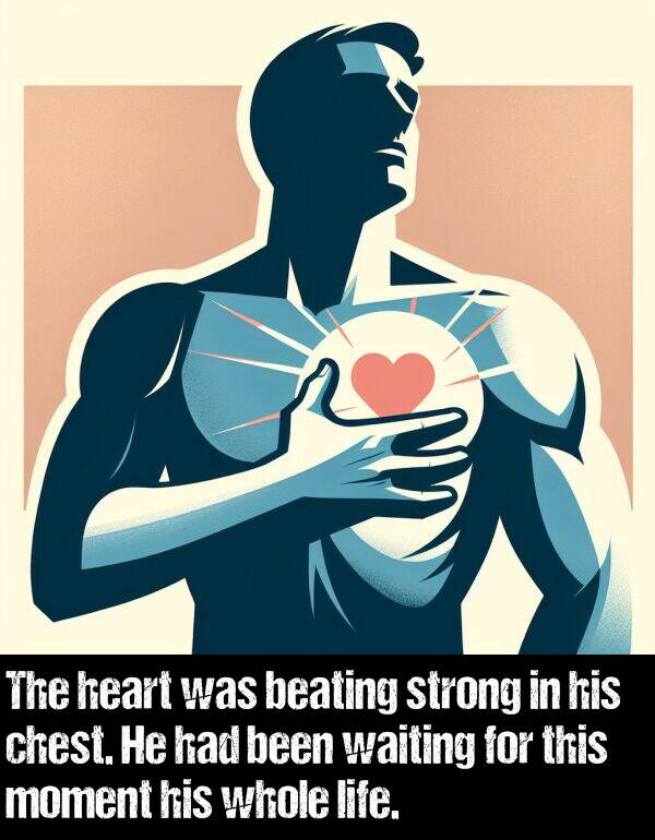 beating: The heart was beating strong in his chest. He had been waiting for this moment his whole life.