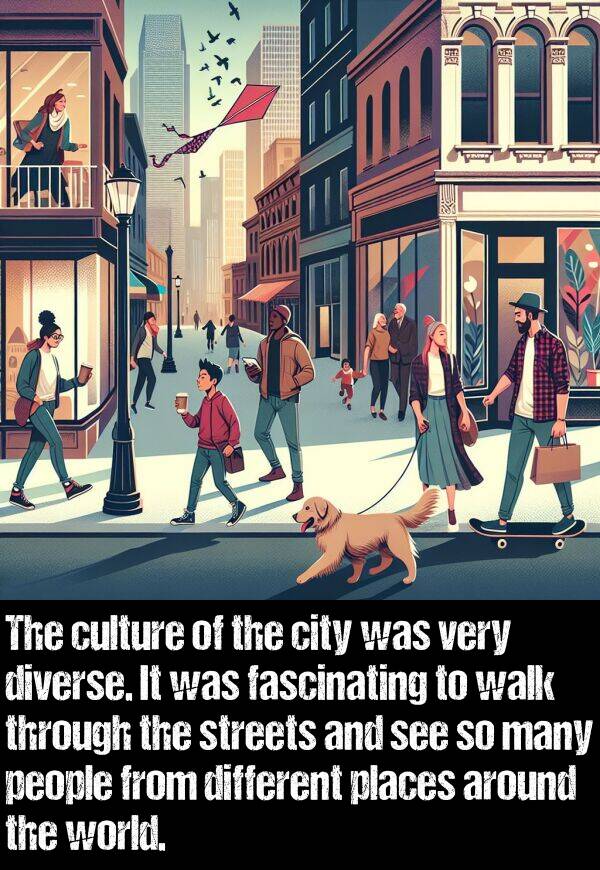 different: The culture of the city was very diverse. It was fascinating to walk through the streets and see so many people from different places around the world.