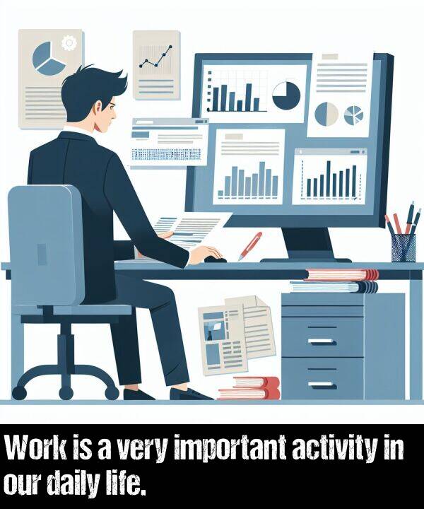 our: Work is a very important activity in our daily life.