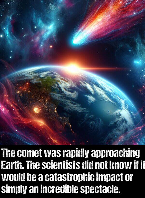 would: The comet was rapidly approaching Earth. The scientists did not know if it would be a catastrophic impact or simply an incredible spectacle.