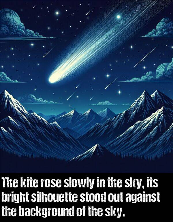 stood: The kite rose slowly in the sky, its bright silhouette stood out against the background of the sky.