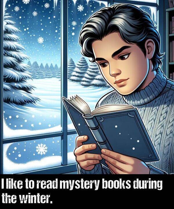 books: I like to read mystery books during the winter.