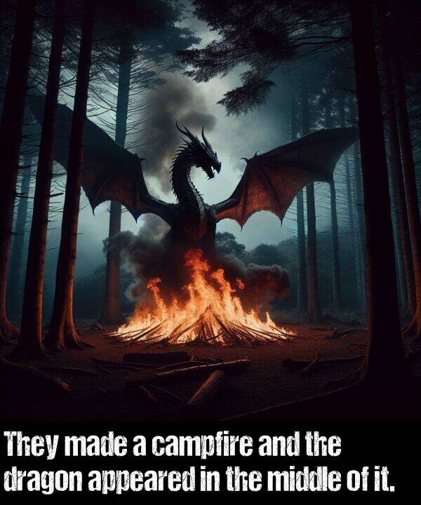 appeared: They made a campfire and the dragon appeared in the middle of it.