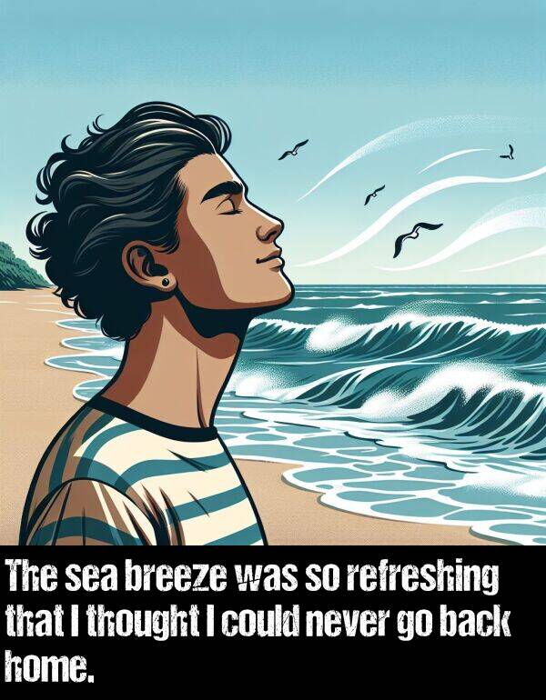 breeze: The sea breeze was so refreshing that I thought I could never go back home.