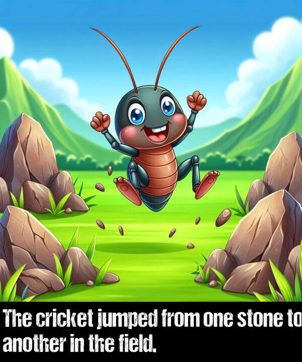 one: The cricket jumped from one stone to another in the field.