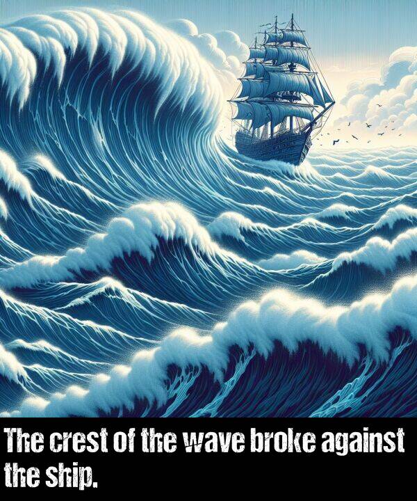 crest: The crest of the wave broke against the ship.