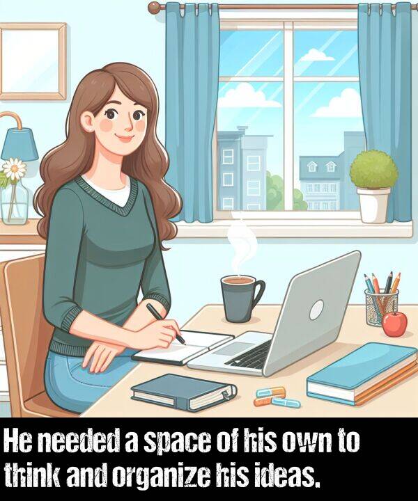 own: He needed a space of his own to think and organize his ideas.