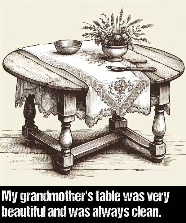 beautiful: My grandmother's table was very beautiful and was always clean.