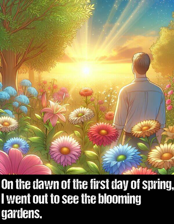 first: On the dawn of the first day of spring, I went out to see the blooming gardens.