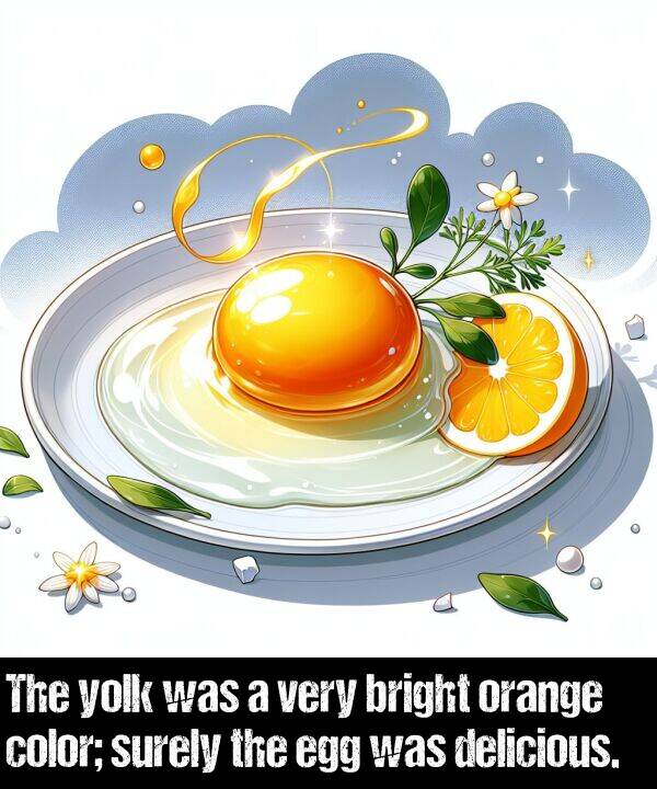 delicious: The yolk was a very bright orange color; surely the egg was delicious.