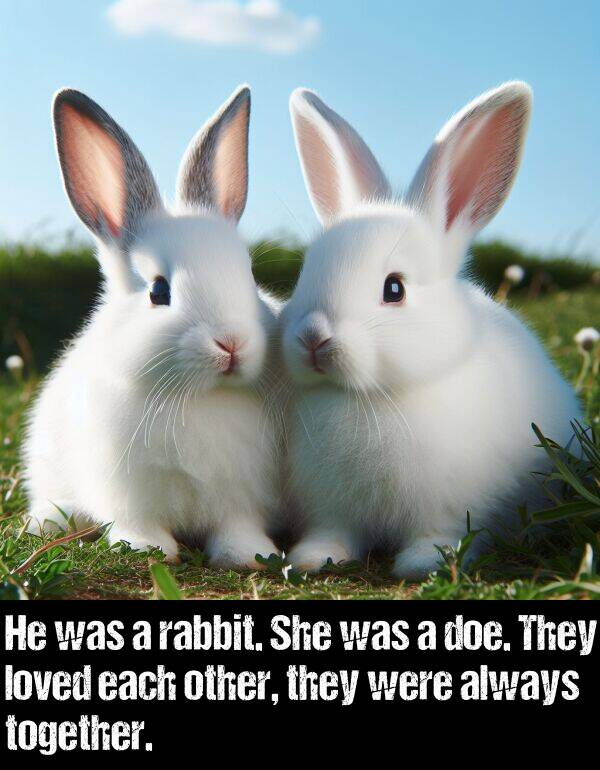 loved: He was a rabbit. She was a doe. They loved each other, they were always together.