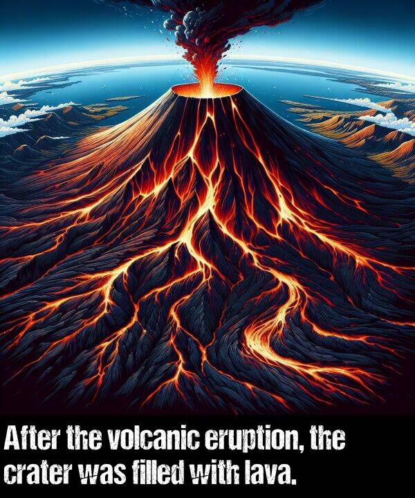 lava: After the volcanic eruption, the crater was filled with lava.