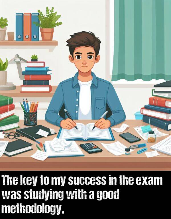 good: The key to my success in the exam was studying with a good methodology.