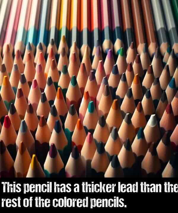 pencils: This pencil has a thicker lead than the rest of the colored pencils.