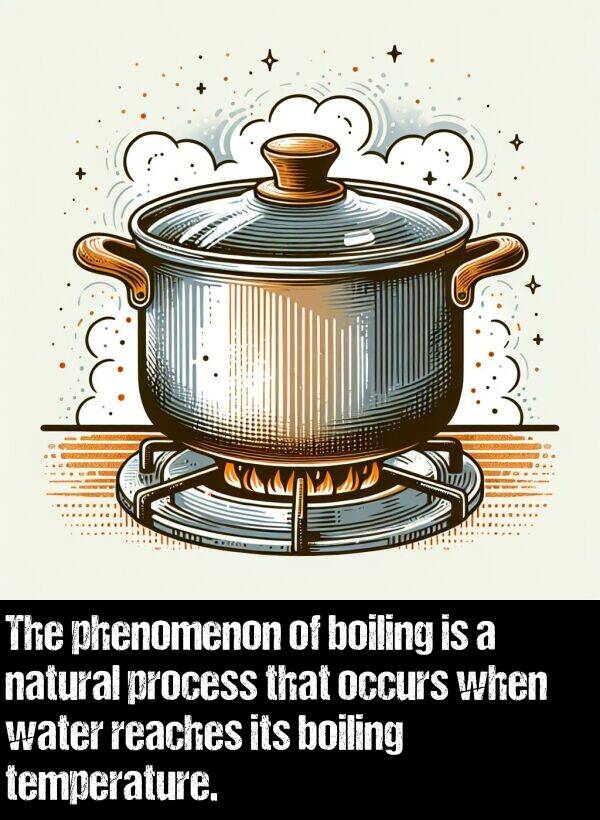 occurs: The phenomenon of boiling is a natural process that occurs when water reaches its boiling temperature.