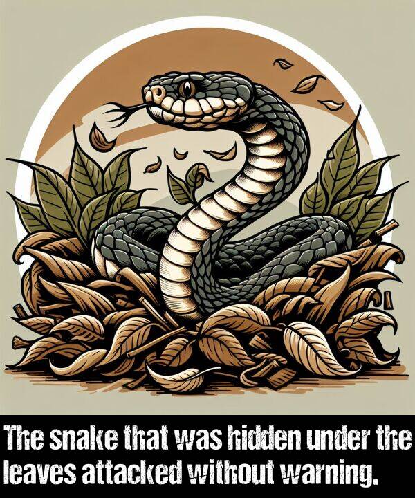 leaves: The snake that was hidden under the leaves attacked without warning.