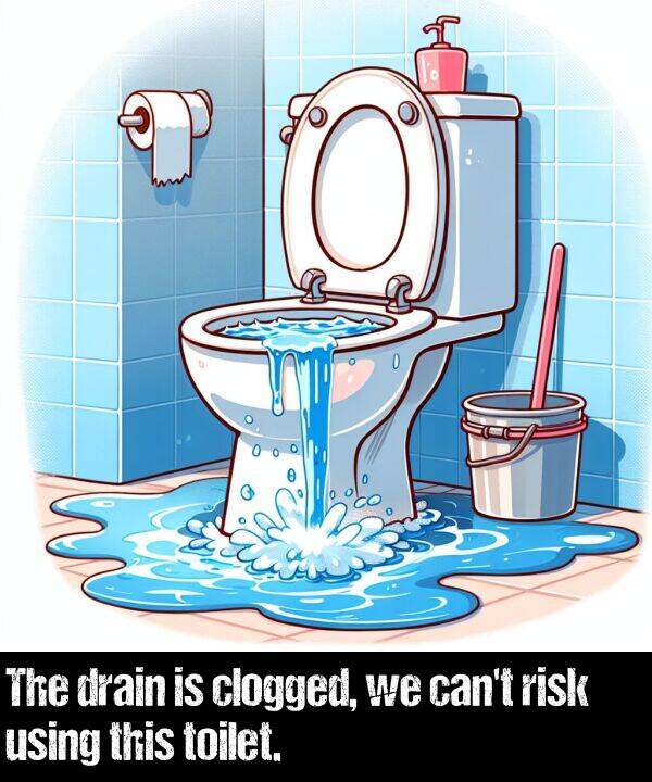 using: The drain is clogged, we can't risk using this toilet.