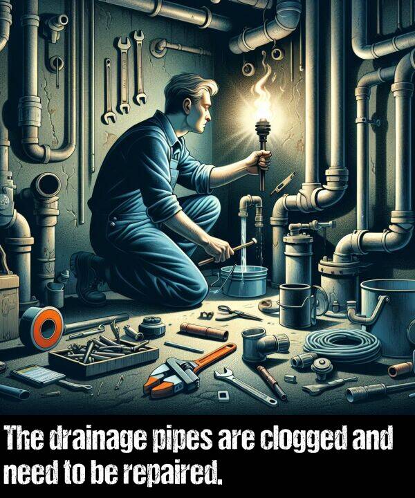 need: The drainage pipes are clogged and need to be repaired.