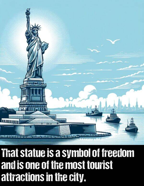 city: That statue is a symbol of freedom and is one of the most tourist attractions in the city.