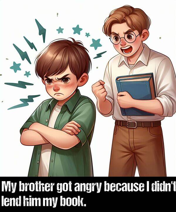 book: My brother got angry because I didn't lend him my book.