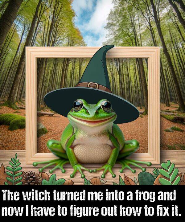 out: The witch turned me into a frog and now I have to figure out how to fix it.