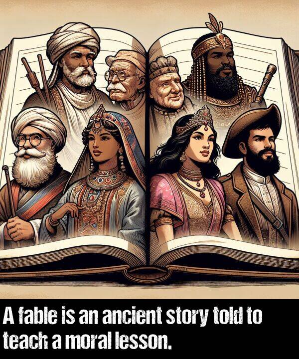 lesson: A fable is an ancient story told to teach a moral lesson.