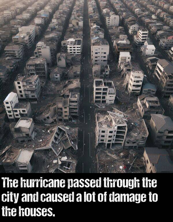 hurricane: The hurricane passed through the city and caused a lot of damage to the houses.