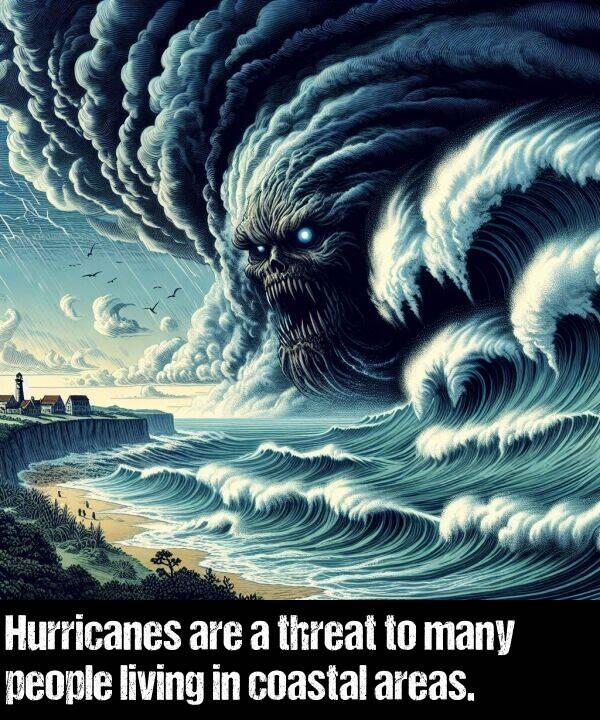 areas: Hurricanes are a threat to many people living in coastal areas.