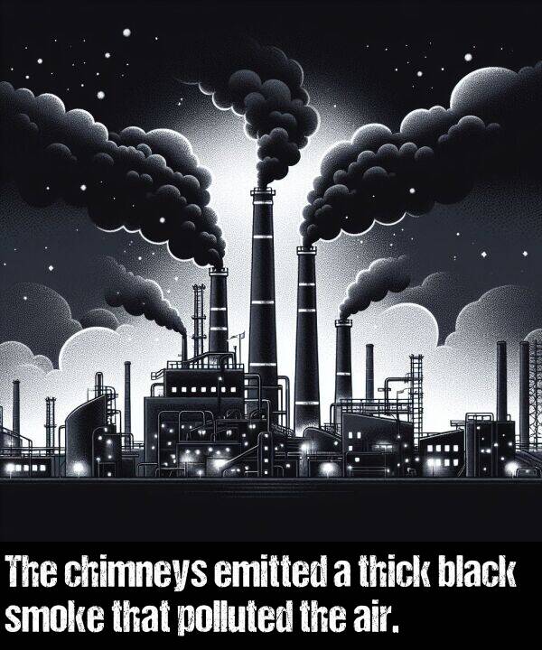 air: The chimneys emitted a thick black smoke that polluted the air.