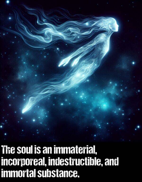 immortal: The soul is an immaterial, incorporeal, indestructible, and immortal substance.