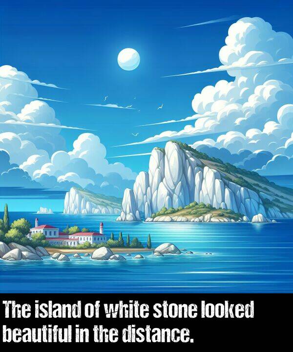 island: The island of white stone looked beautiful in the distance.