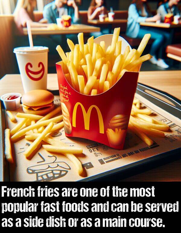 popular: French fries are one of the most popular fast foods and can be served as a side dish or as a main course.