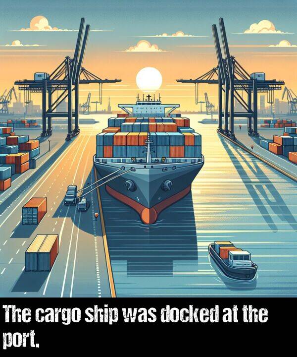 port: The cargo ship was docked at the port.