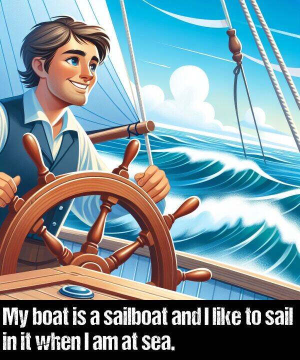 sea: My boat is a sailboat and I like to sail in it when I am at sea.