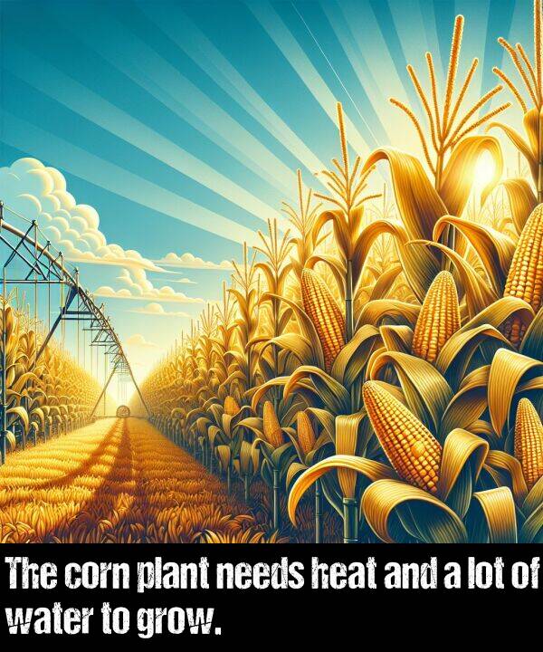 heat: The corn plant needs heat and a lot of water to grow.