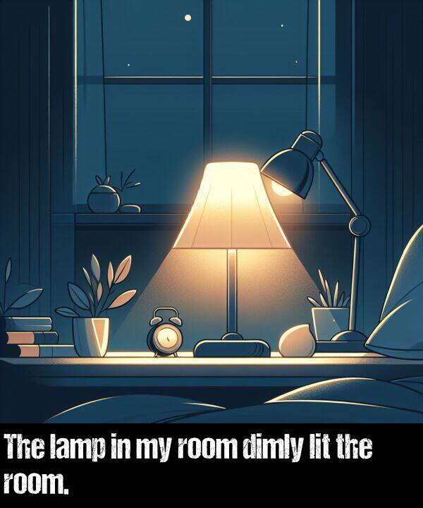 lit: The lamp in my room dimly lit the room.