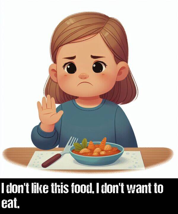 like: I don't like this food. I don't want to eat.