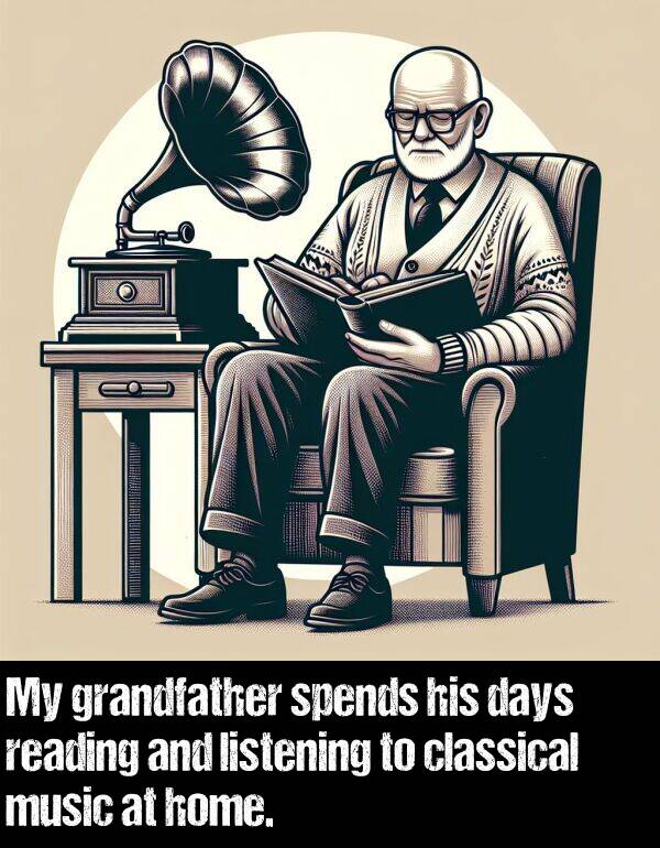 music: My grandfather spends his days reading and listening to classical music at home.