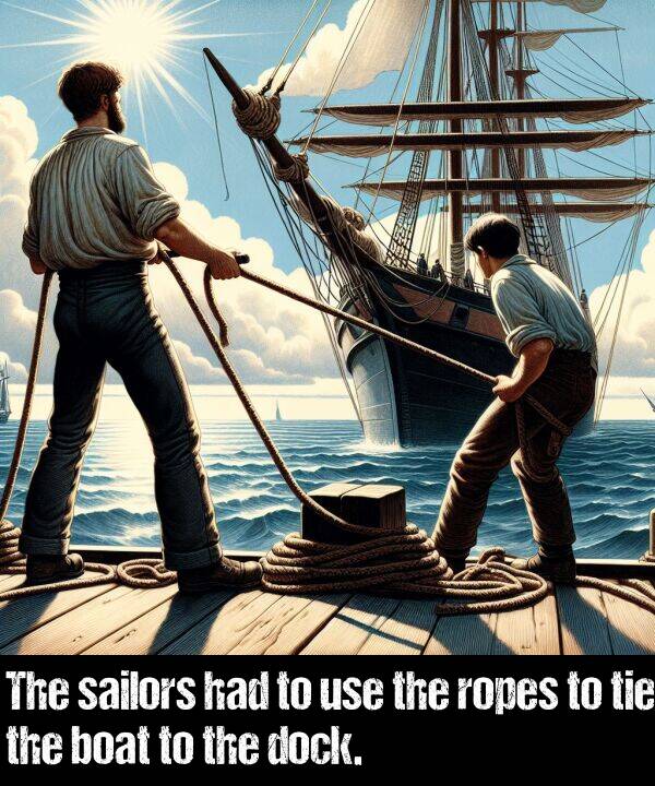 use: The sailors had to use the ropes to tie the boat to the dock.