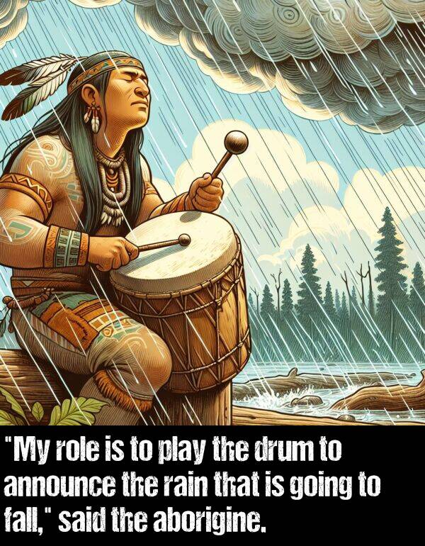 announce: "My role is to play the drum to announce the rain that is going to fall," said the aborigine.