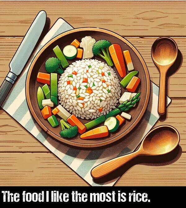 like: The food I like the most is rice.